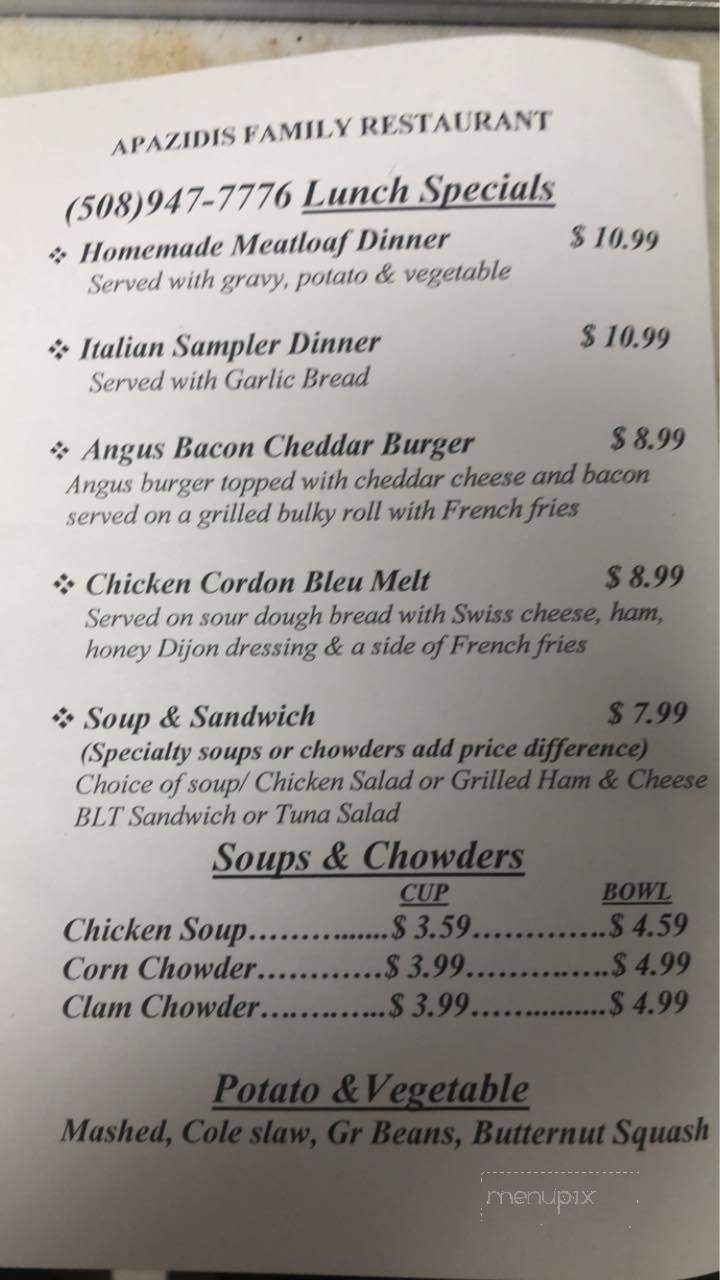 Apazidis Family Restaurant - Middleboro, MA menu_pic