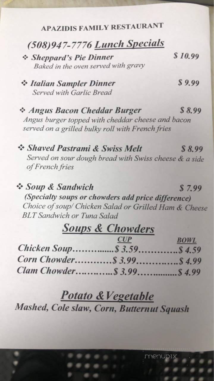 Apazidis Family Restaurant - Middleboro, MA menu_pic