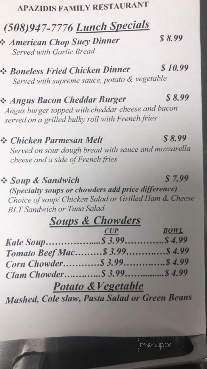 Apazidis Family Restaurant - Middleboro, MA menu_pic
