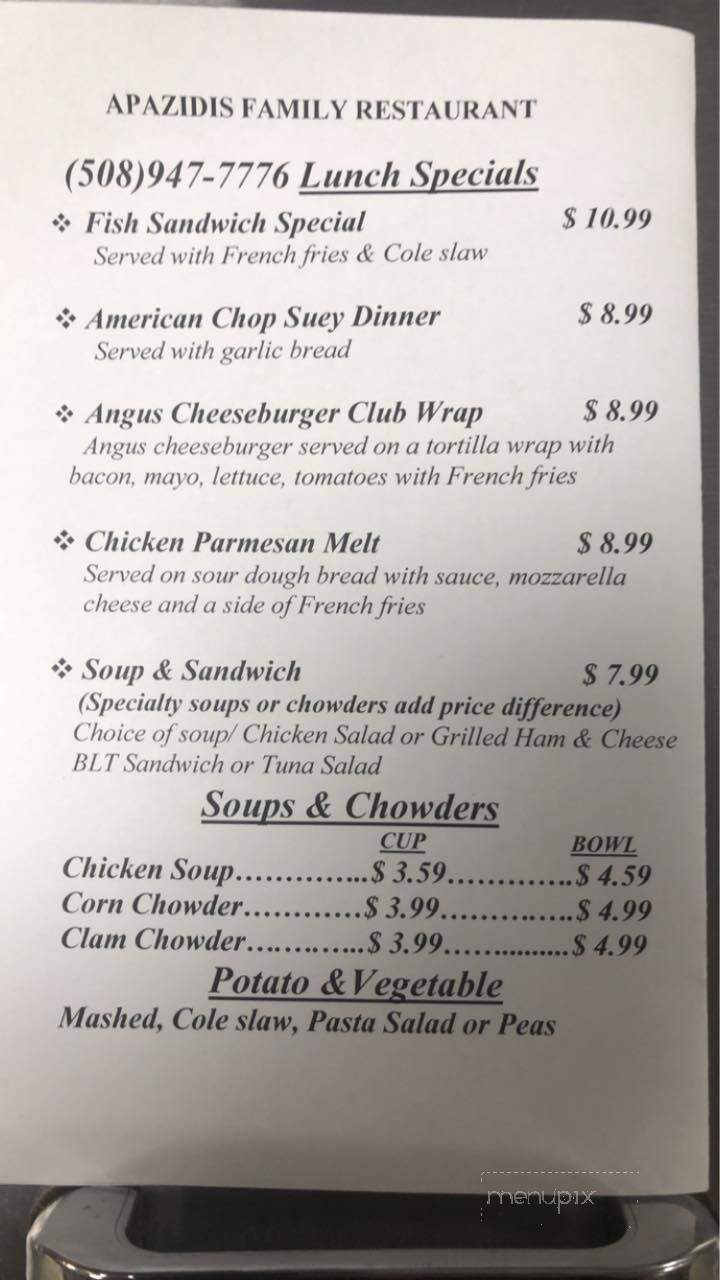 Apazidis Family Restaurant - Middleboro, MA menu_pic