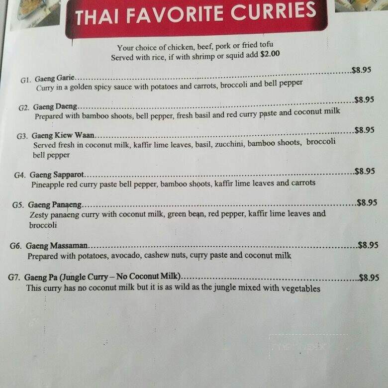 Thai Kitchen - Evans, GA menu_pic