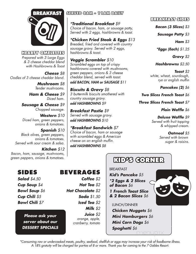 Seven Gables Resort - Anaconda, MT menu_pic