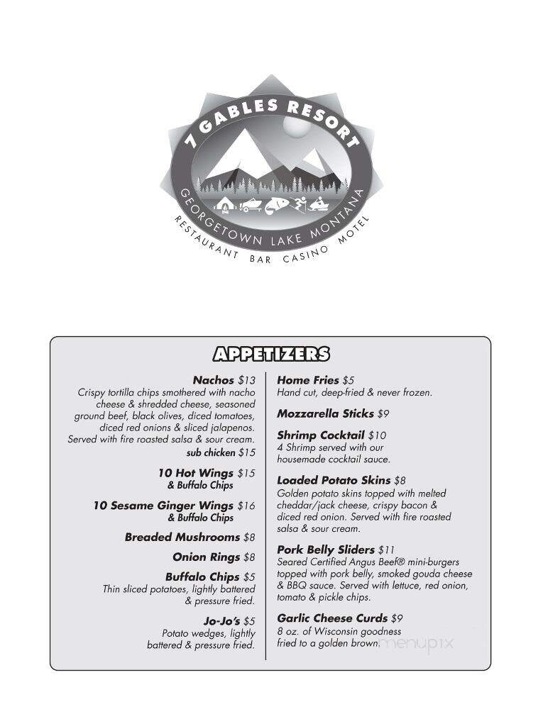 Seven Gables Resort - Anaconda, MT menu_pic