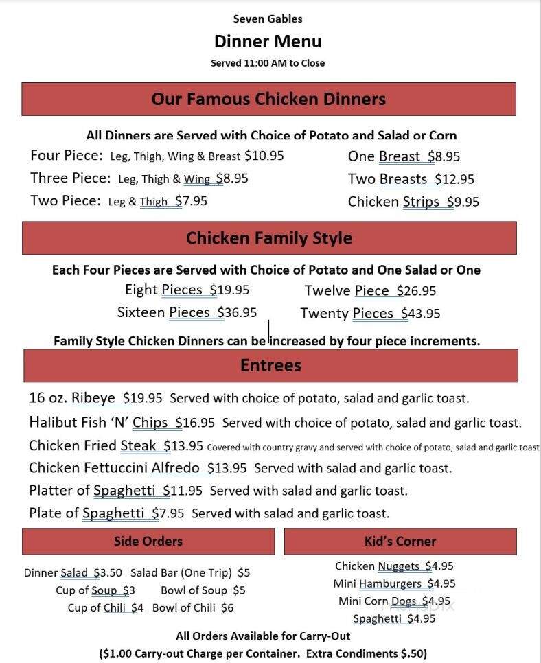 Seven Gables Resort - Anaconda, MT menu_pic
