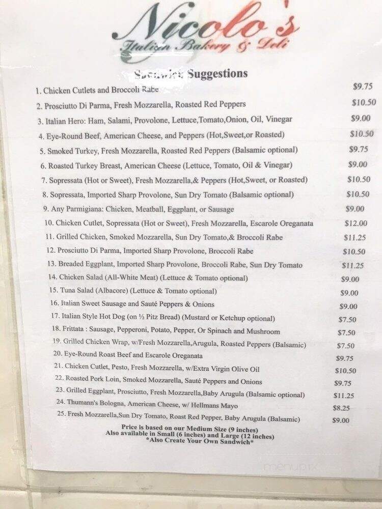 Nicolo's Italian Bakery - Montclair, NJ menu_pic