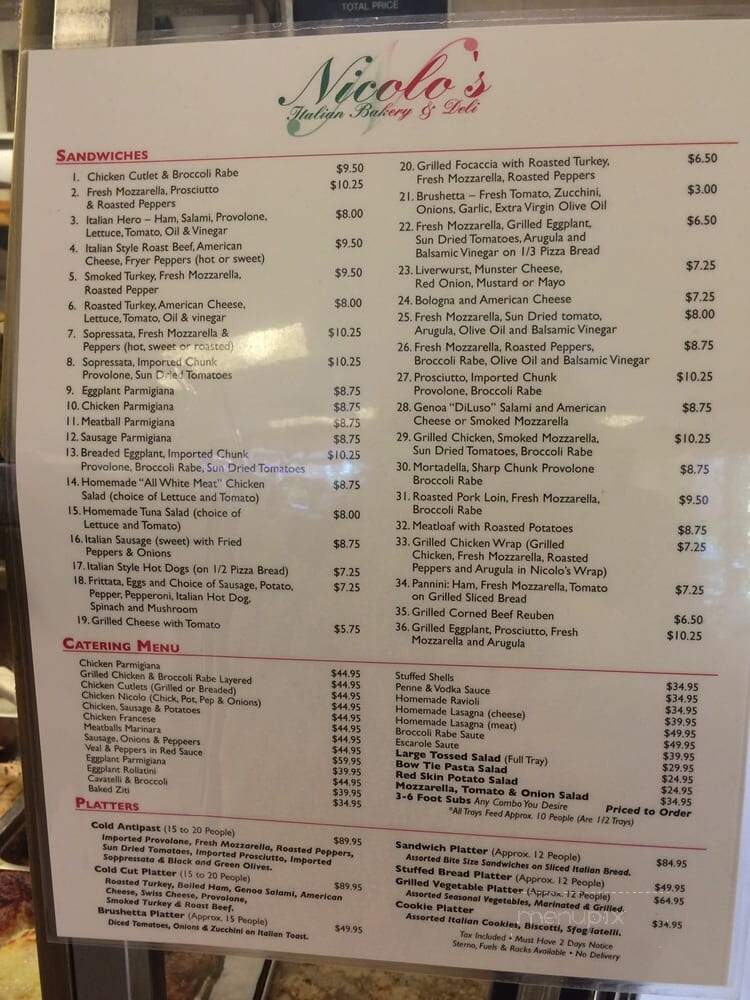 Nicolo's Italian Bakery - Montclair, NJ menu_pic