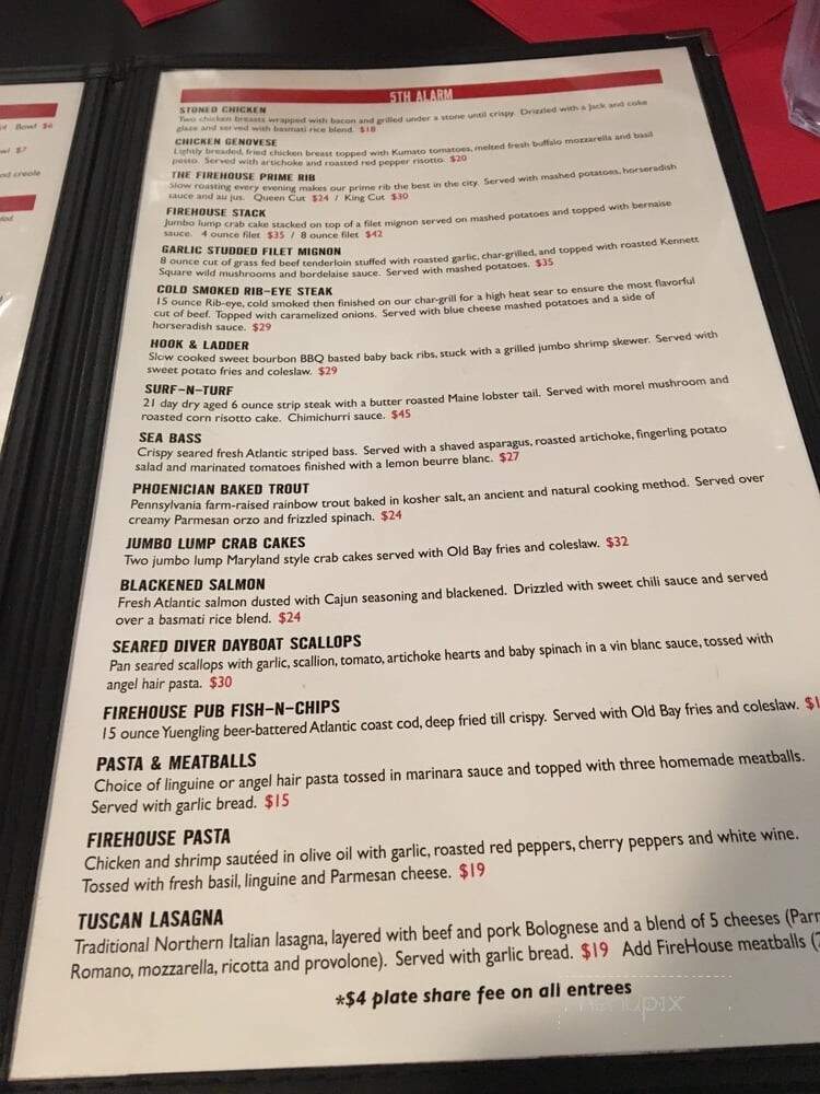 Firehouse Restaurant & Bar - Harrisburg, PA menu_pic