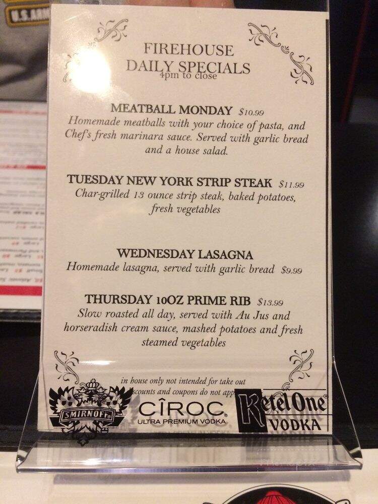 Firehouse Restaurant & Bar - Harrisburg, PA menu_pic