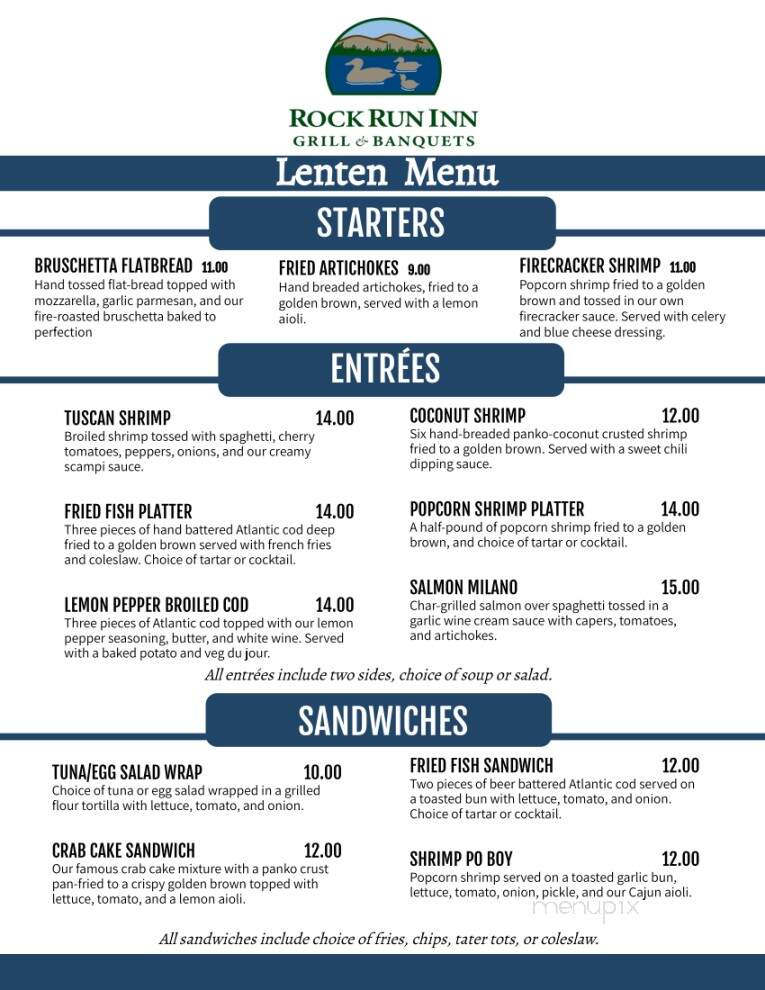 Rock Run Inn - Elizabeth, PA menu_pic