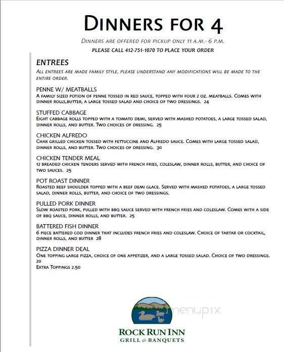 Rock Run Inn - Elizabeth, PA menu_pic