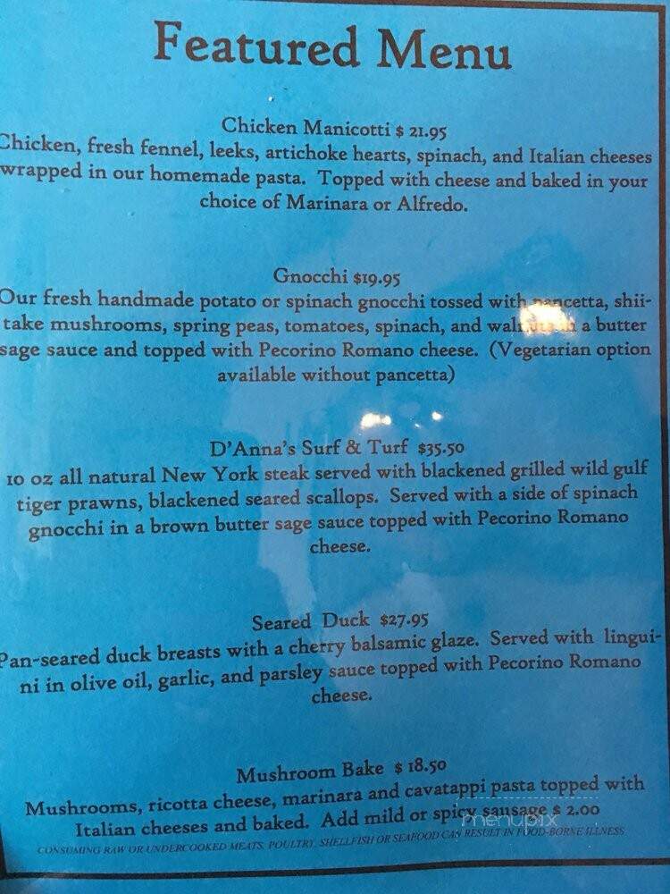 D'Anna's Cafe Italiano - Bellingham, WA menu_pic