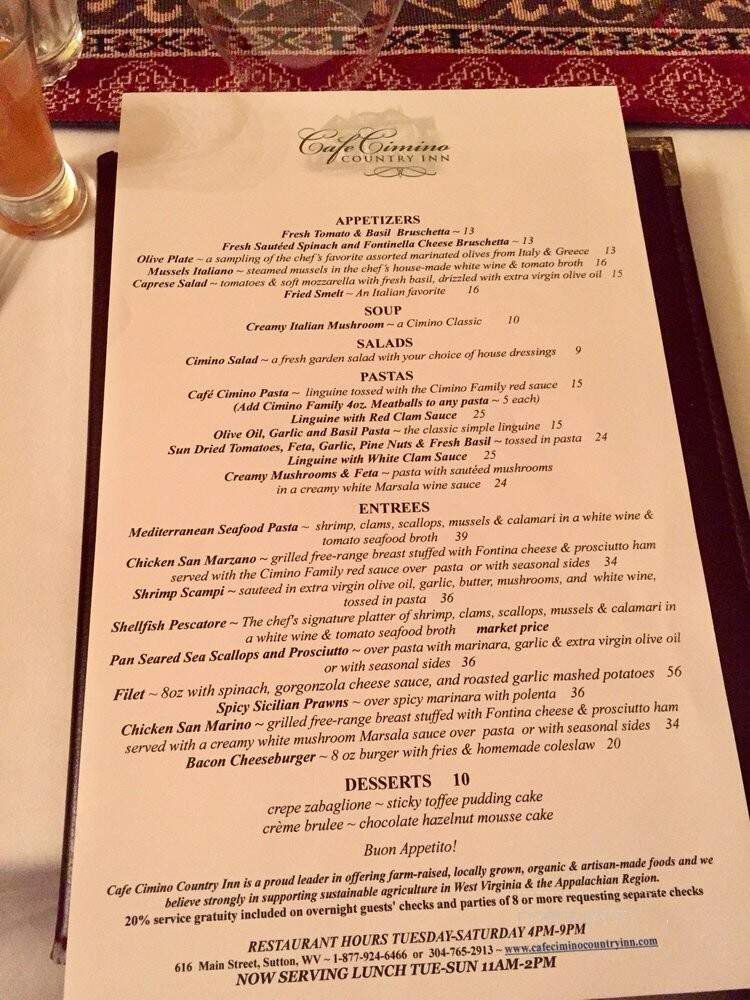 Cafe Cimino - Sutton, WV menu_pic