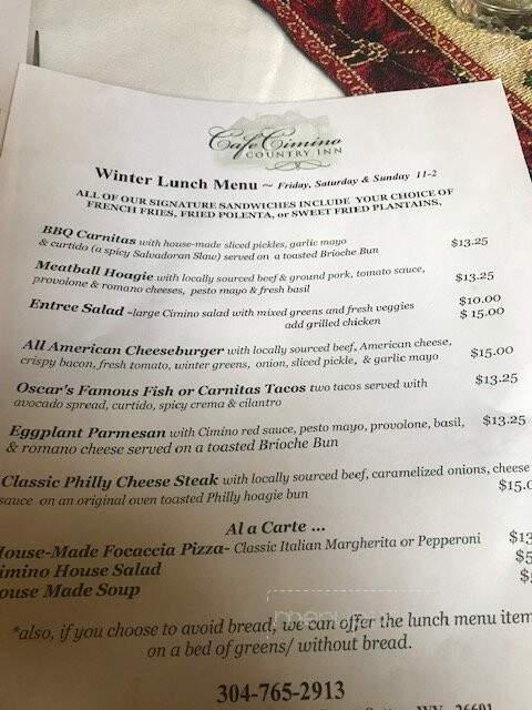Cafe Cimino - Sutton, WV menu_pic
