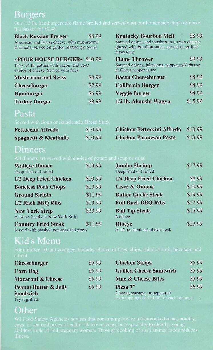 Pour House - Siren, WI menu_pic