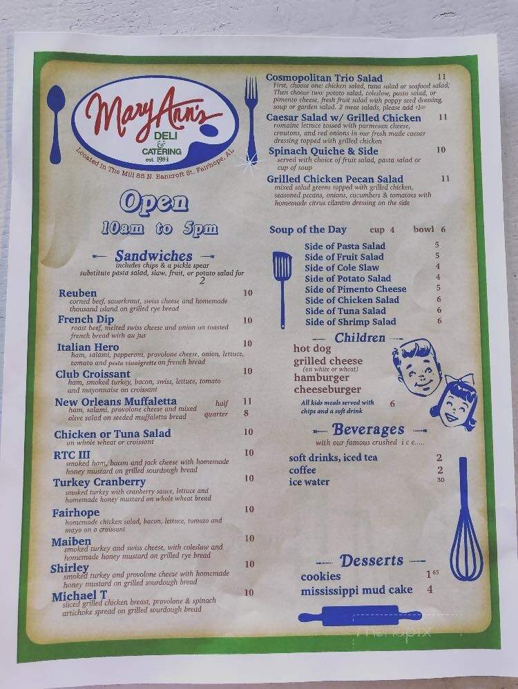 Mary Ann's Deli - Fairhope, AL menu_pic