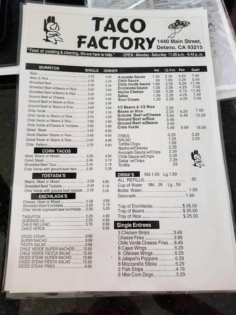 Taco Factory - Delano, CA menu_pic
