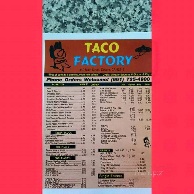 Taco Factory - Delano, CA menu_pic