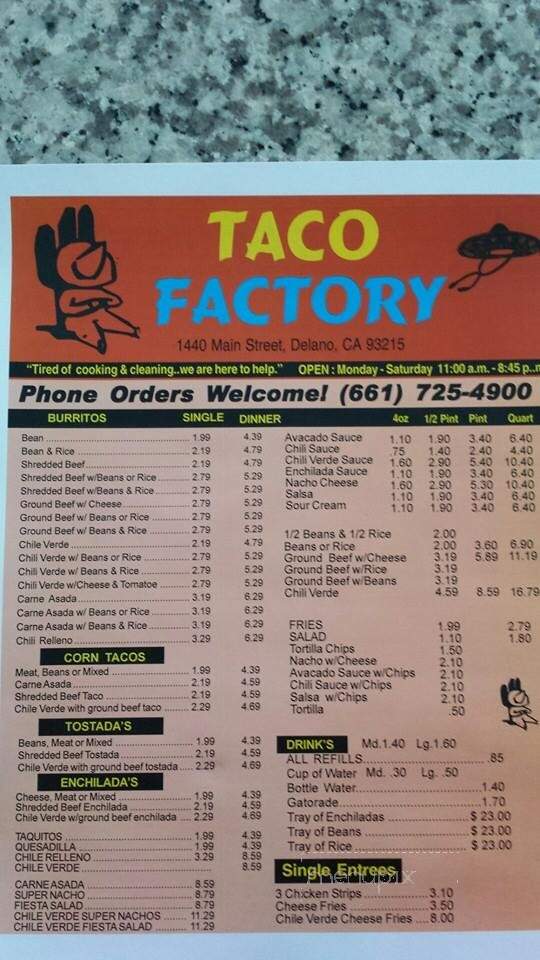 Taco Factory - Delano, CA menu_pic