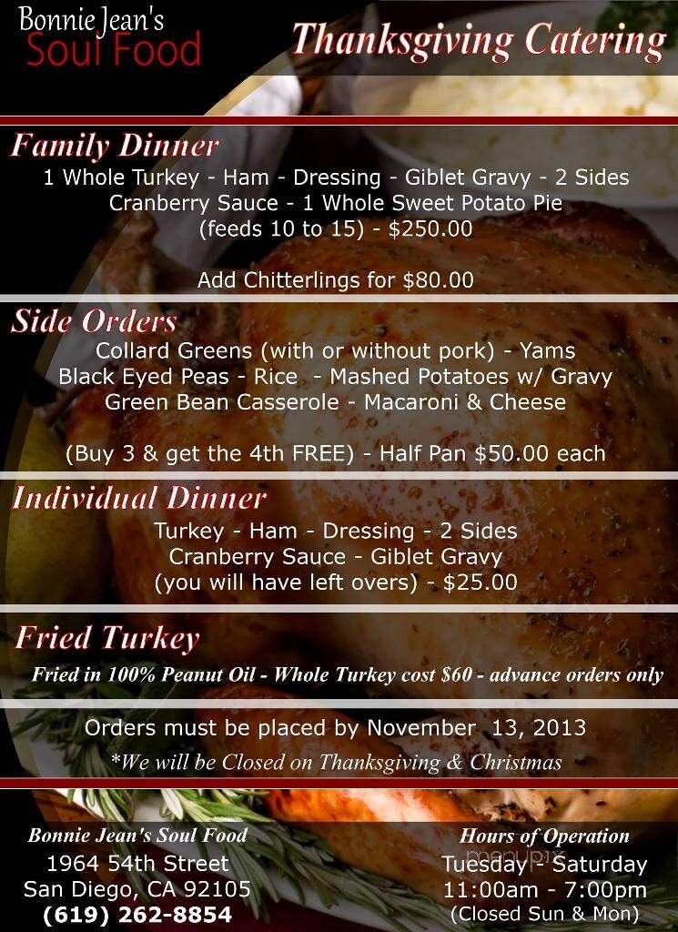 Bonnie Jean's Soul Food Cafe - San Diego, CA menu_pic