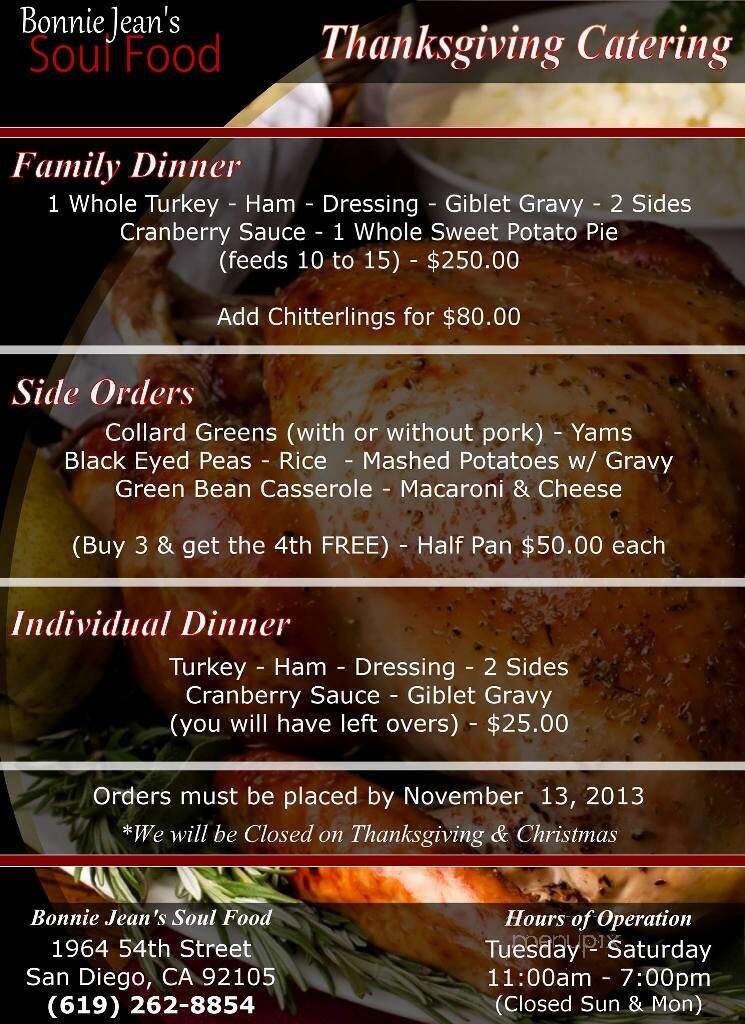 Bonnie Jean's Soul Food Cafe - San Diego, CA menu_pic