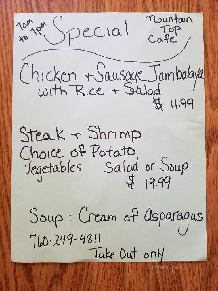 Mountain Top Cafe - Phelan, CA menu_pic