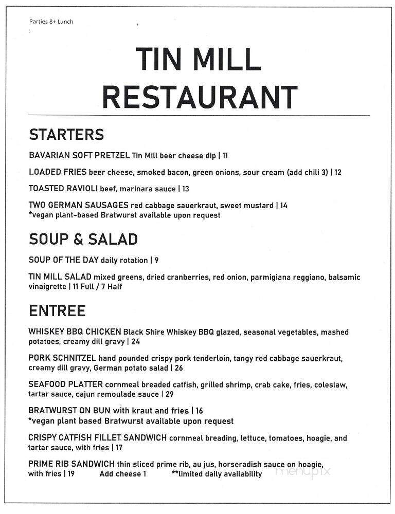 Tin Mill Restaurant - Hermann, MO menu_pic