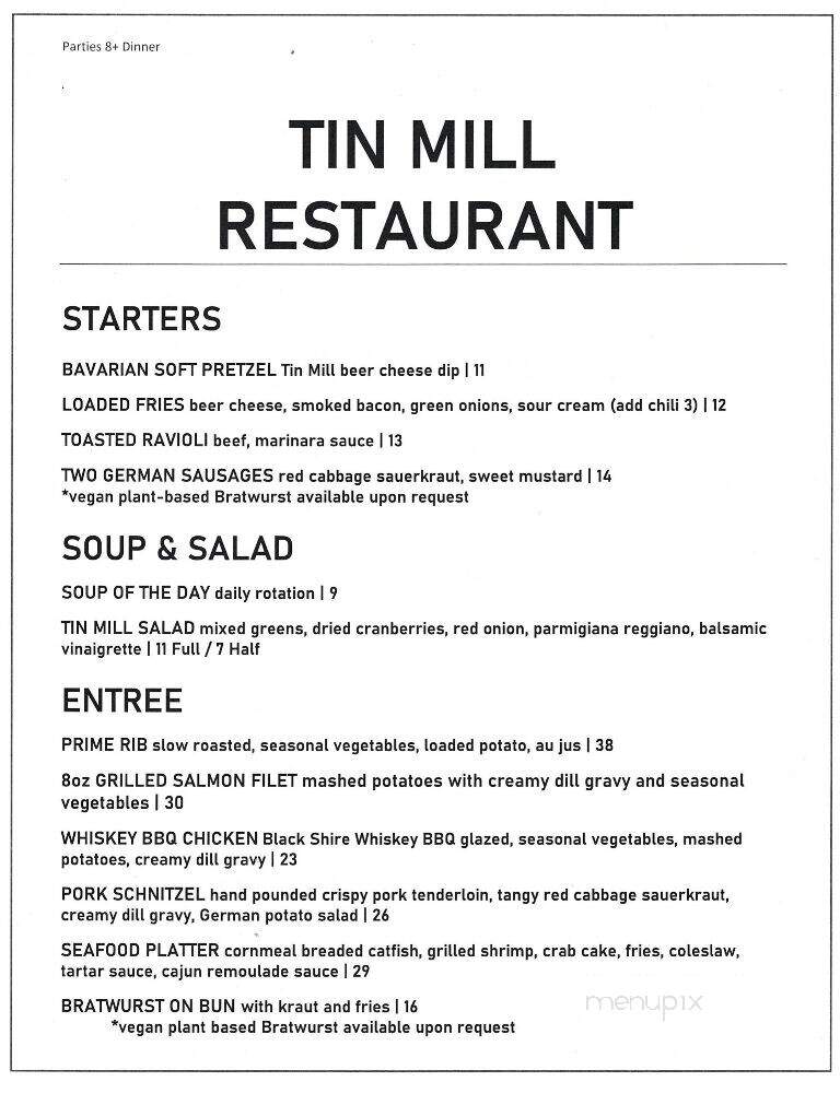Tin Mill Restaurant - Hermann, MO menu_pic