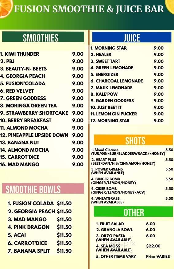 Fusion Smoothie & Juice Bar - Summerville, SC menu_pic