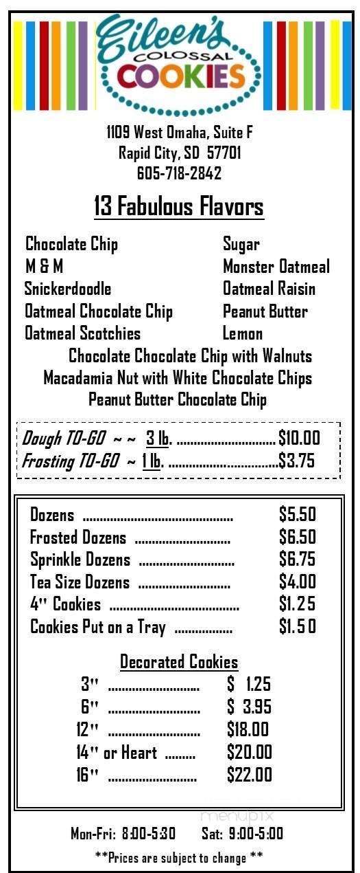 Eileen's Colossal Cookies - Rapid City, SD menu_pic