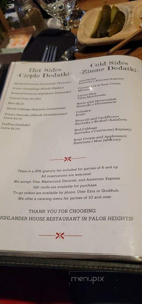 Highlander House Restaurant & Bar - Palos Heights, IL menu_pic