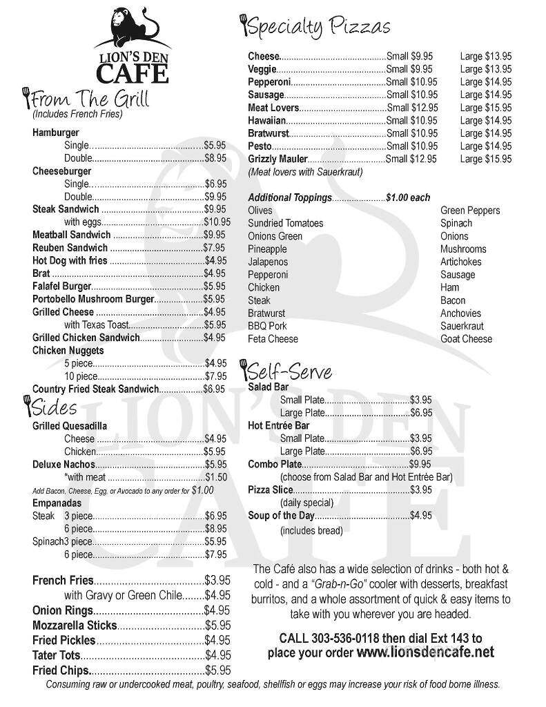 Lion's Den Cafe - Keenesburg, CO menu_pic