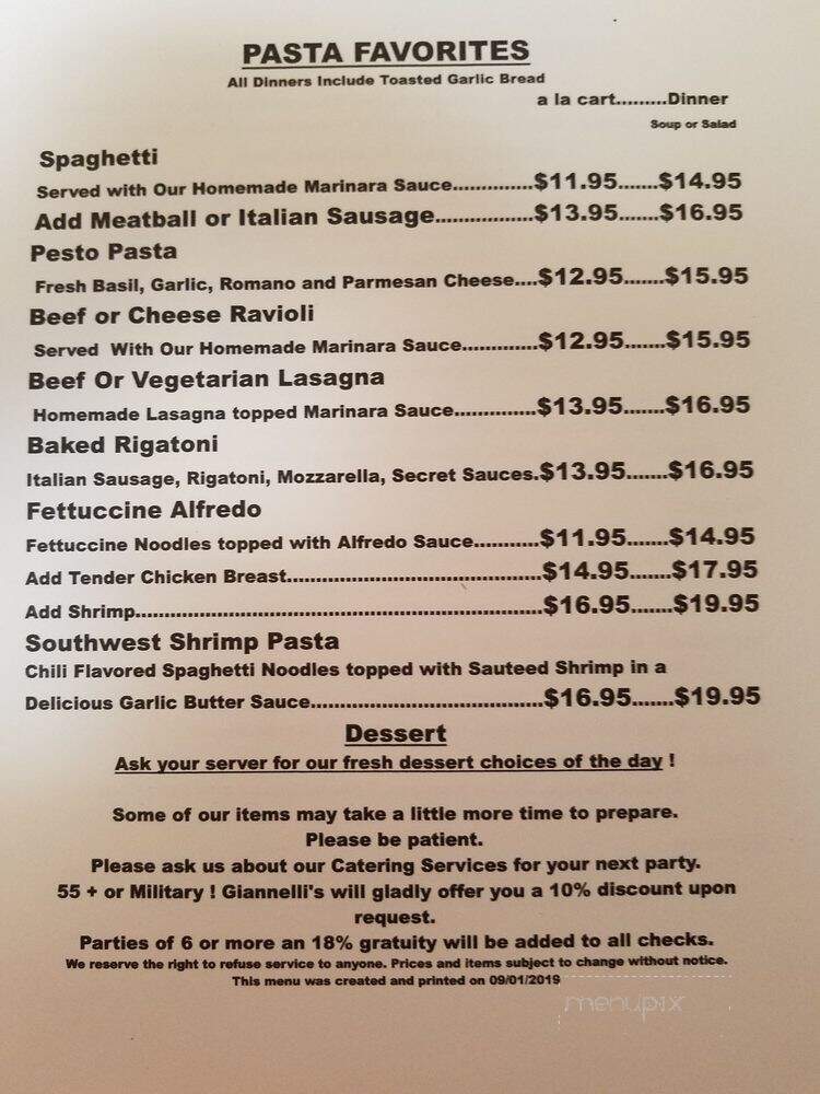Giannelli's a Taste of Italy - Grants Pass, OR menu_pic