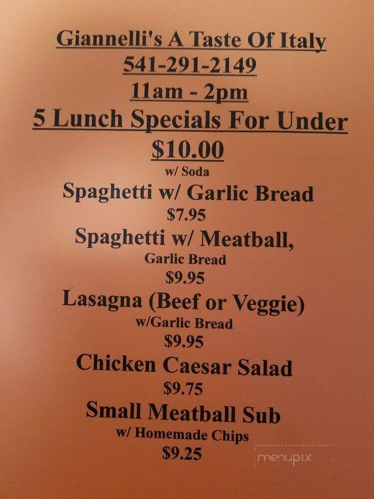 Giannelli's a Taste of Italy - Grants Pass, OR menu_pic
