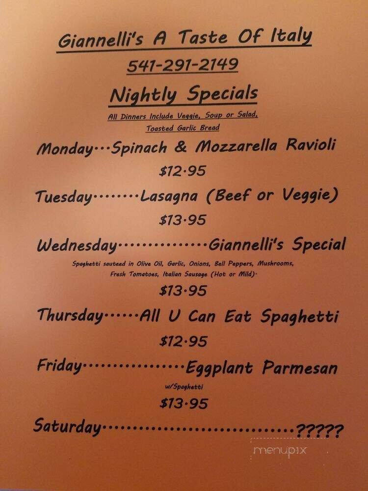 Giannelli's a Taste of Italy - Grants Pass, OR menu_pic