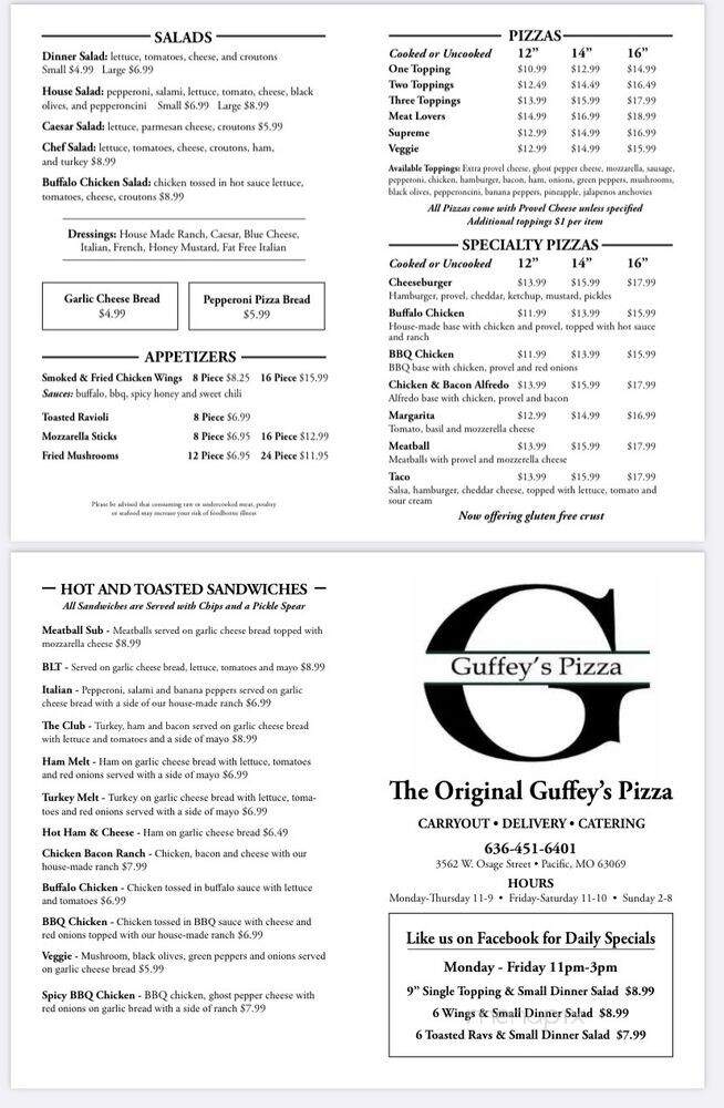 Guffey's Pizza - Pacific, MO menu_pic