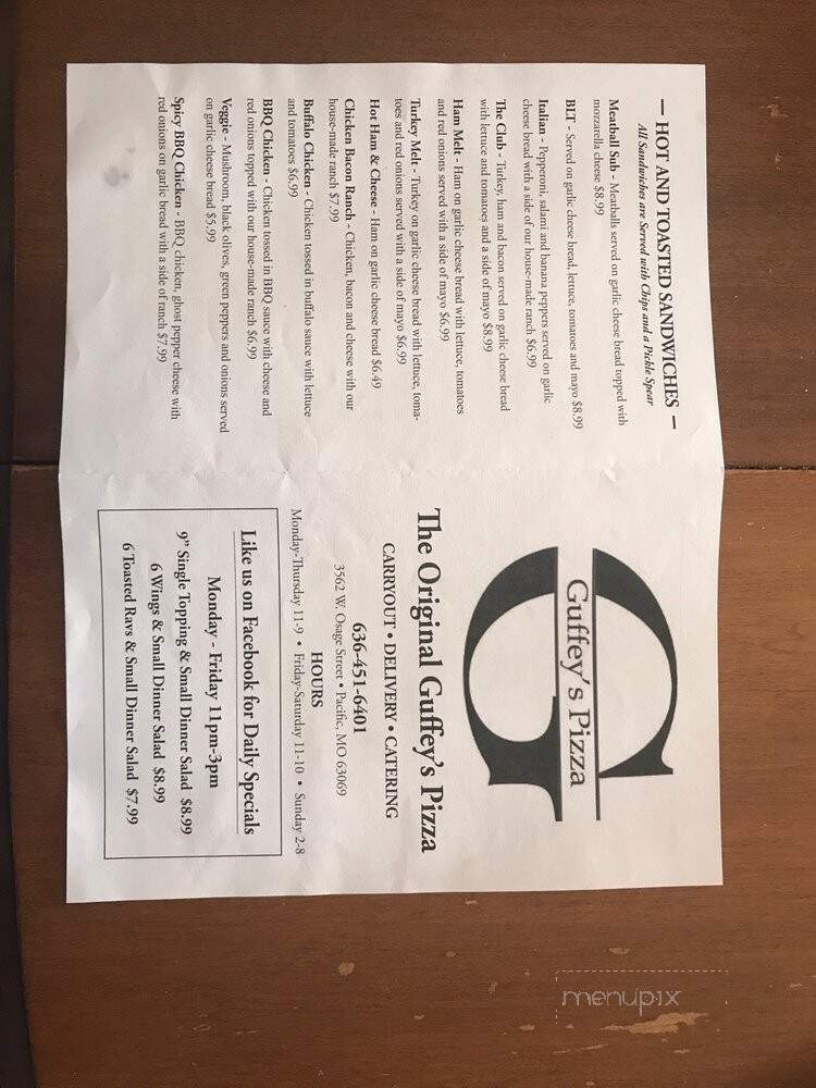 Guffey's Pizza - Pacific, MO menu_pic