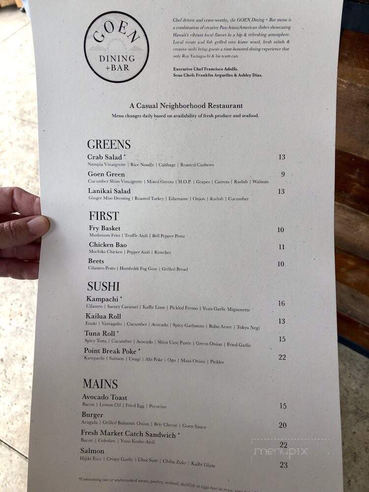GOEN Dining + Bar - Kailua, HI menu_pic