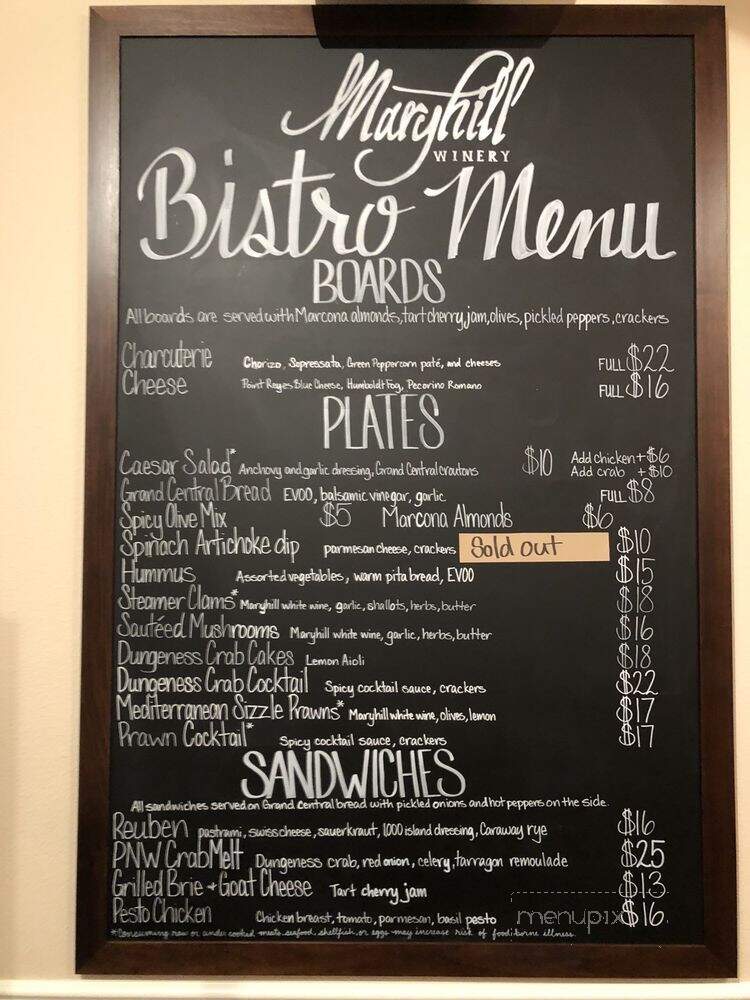 Maryhill Tasting Room & Bistro - Woodinville, WA menu_pic
