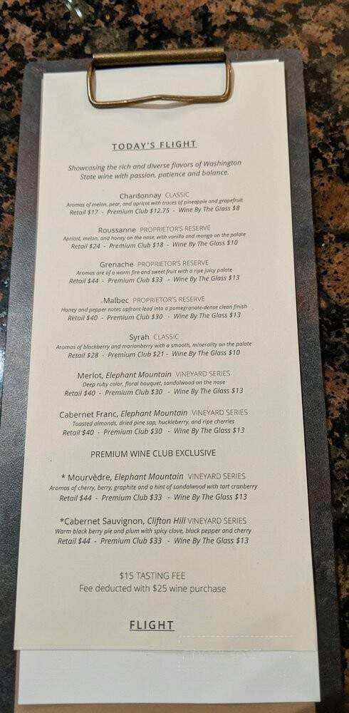 Maryhill Tasting Room & Bistro - Woodinville, WA menu_pic