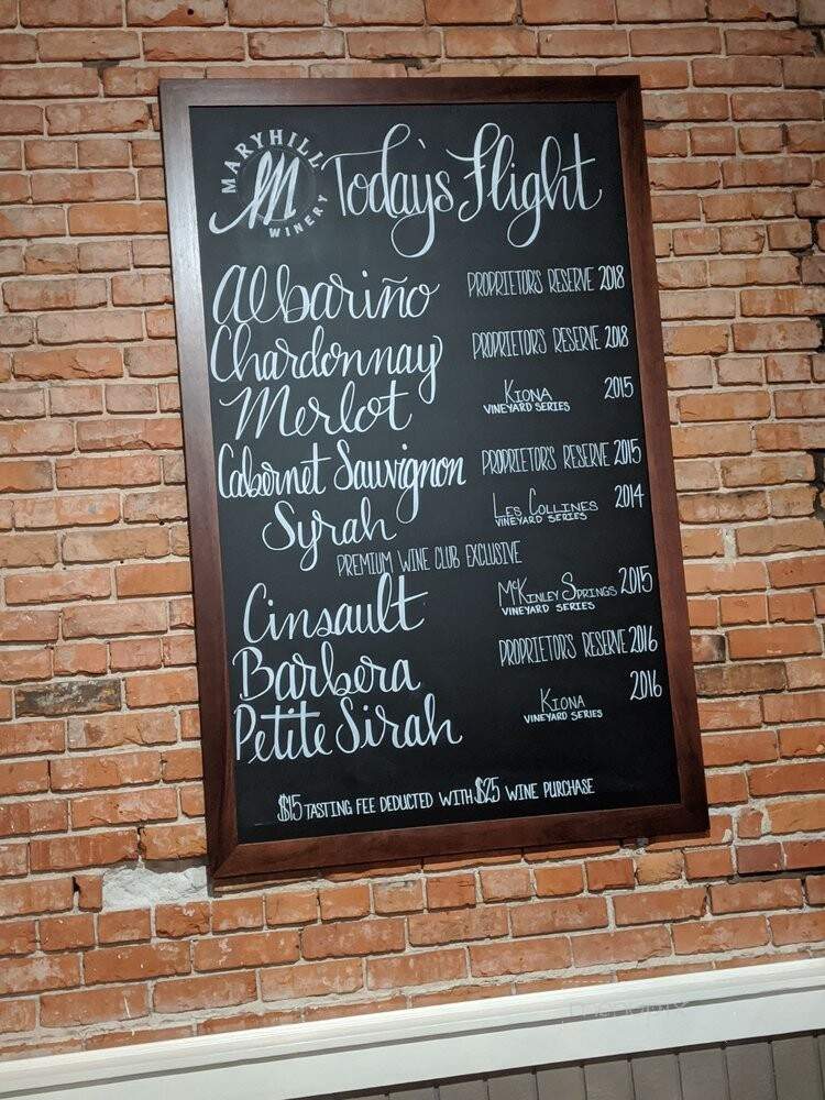 Maryhill Tasting Room & Bistro - Woodinville, WA menu_pic