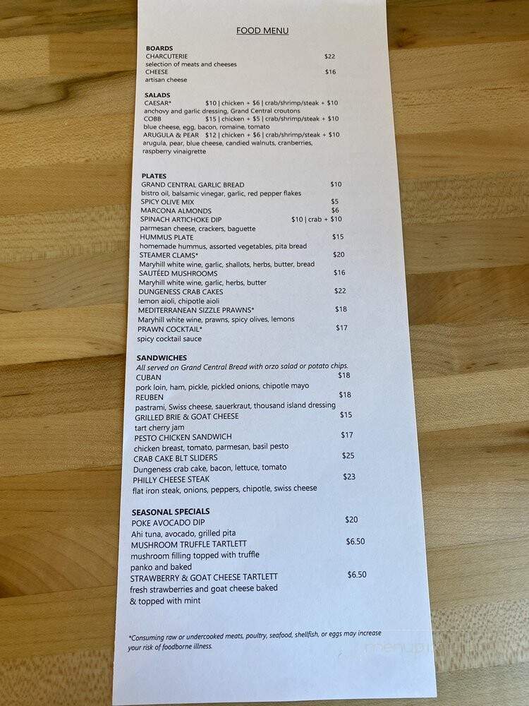 Maryhill Tasting Room & Bistro - Woodinville, WA menu_pic