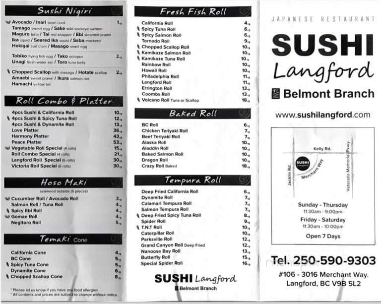 Sushi Langford Belmont - Langford, BC menu_pic