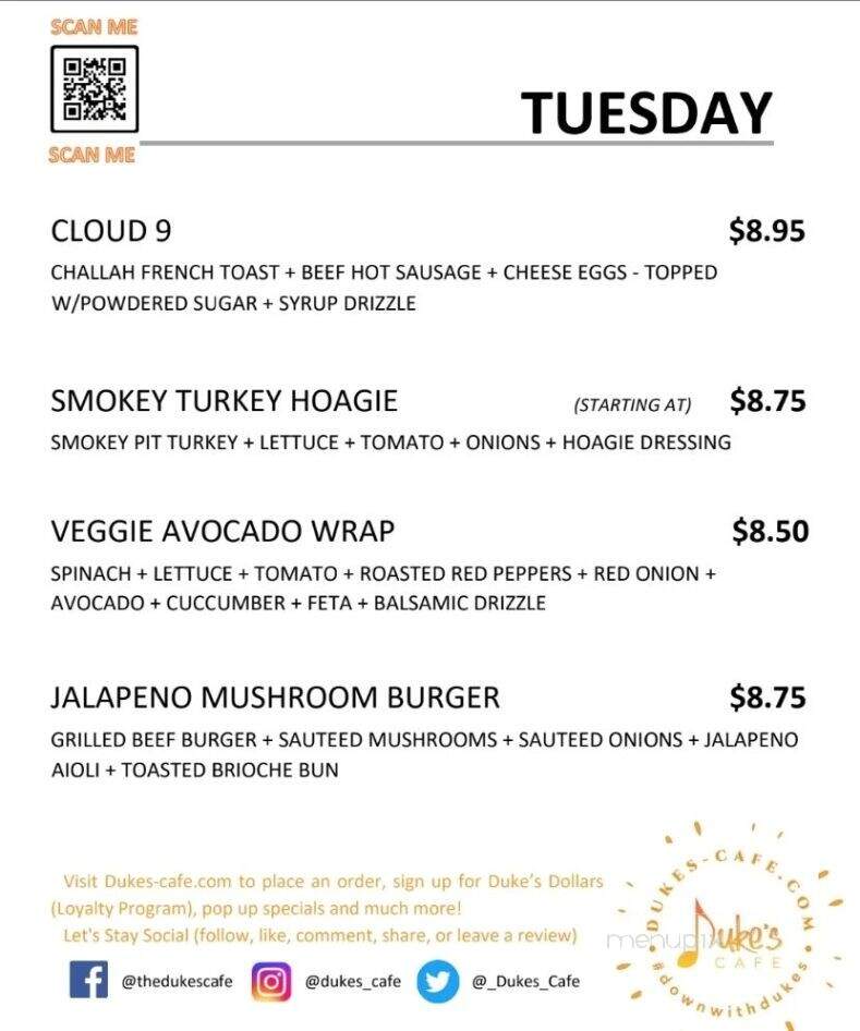 Duke's Cafe - Horsham, PA menu_pic