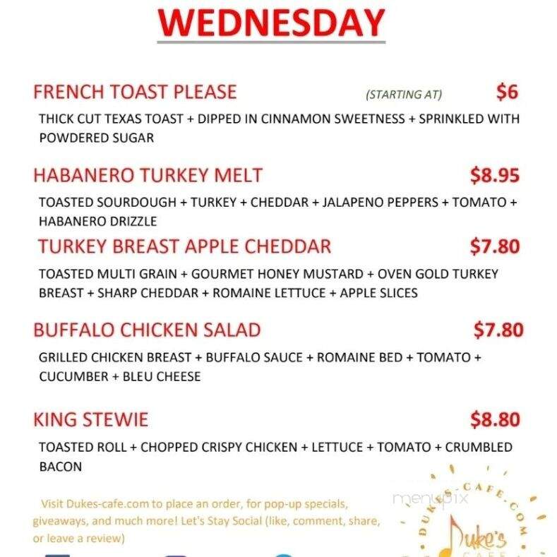 Duke's Cafe - Horsham, PA menu_pic