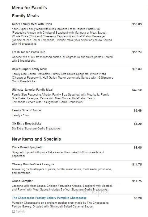 Fazoli's - Mary Esther, FL menu_pic