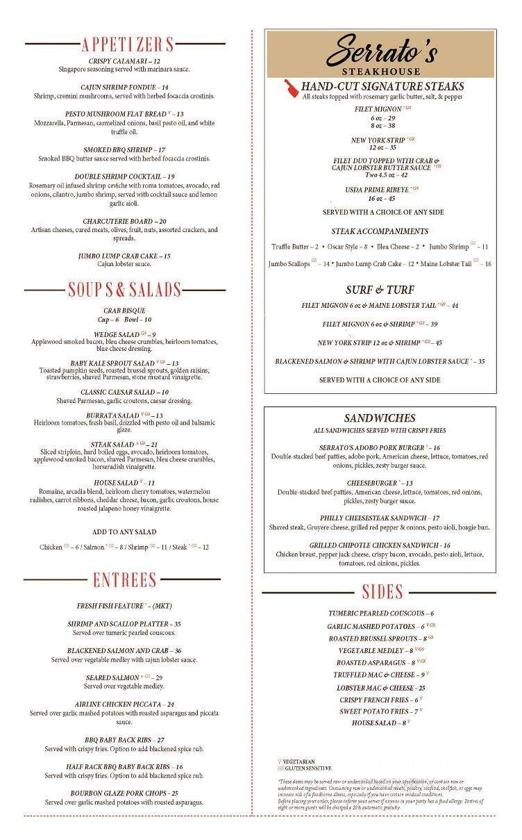 Serratos Steak House - Franklin, TN menu_pic