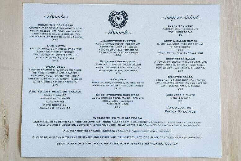 Mateada - Salt Spring Island, BC menu_pic