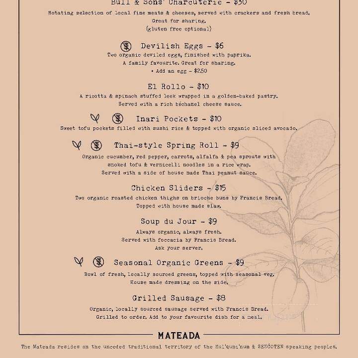 Mateada - Salt Spring Island, BC menu_pic