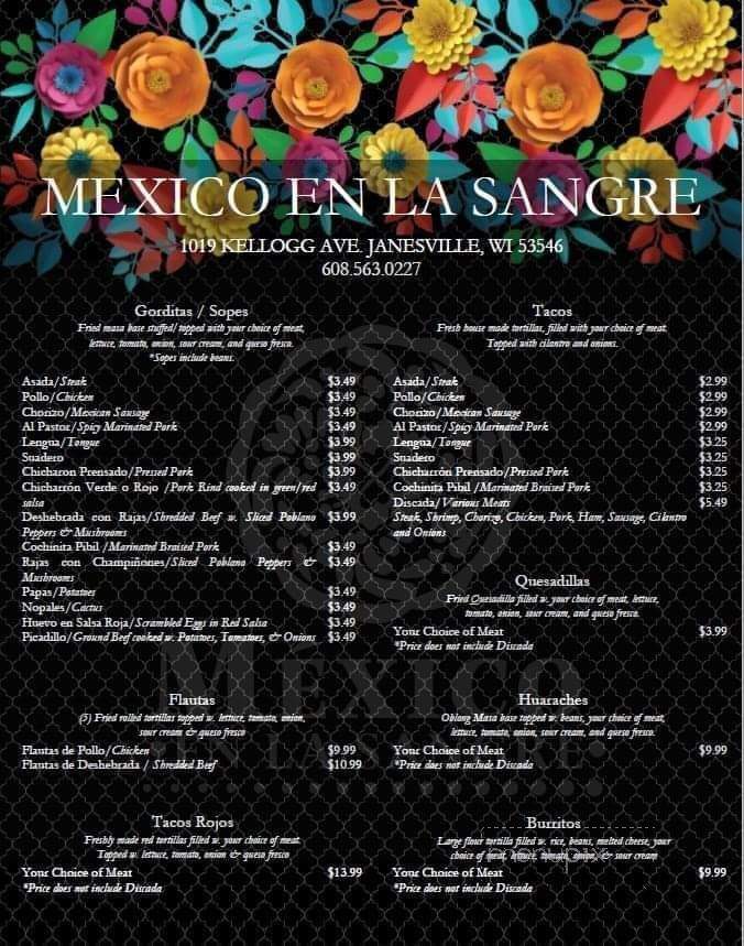 Mexico En La Sangre - Janesville, WI menu_pic