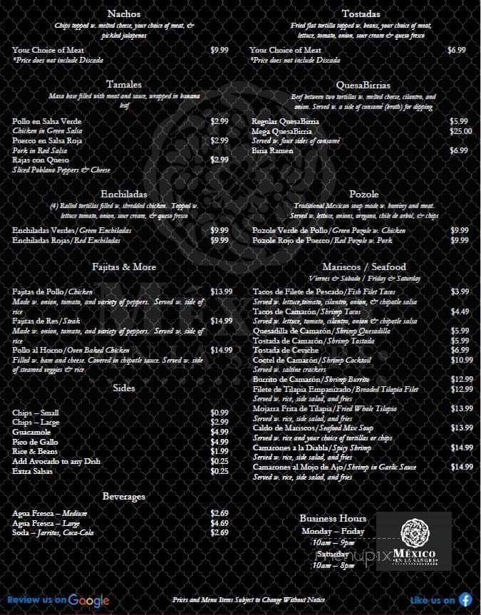 Mexico En La Sangre - Janesville, WI menu_pic